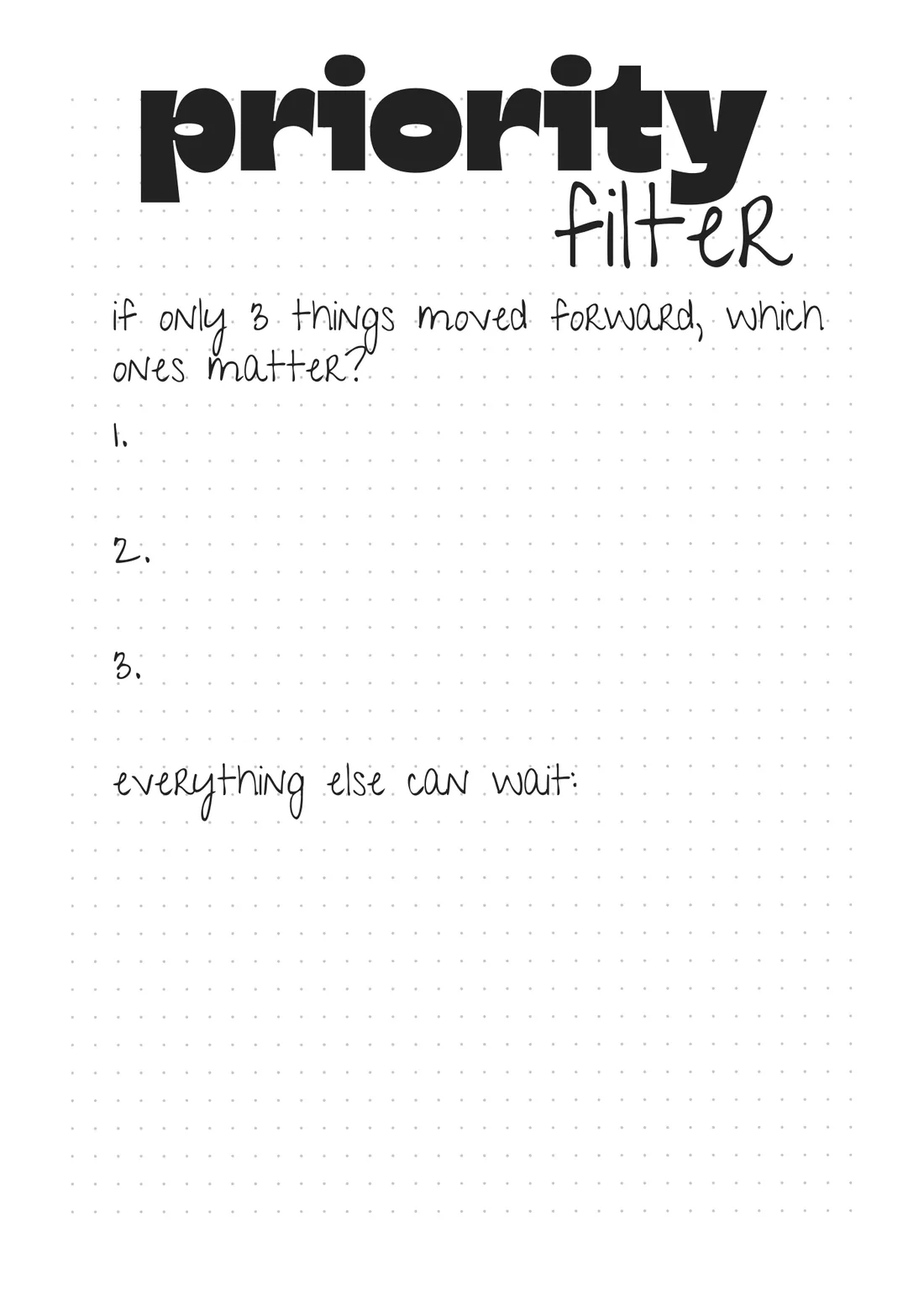 Simple Priority Filter journal page